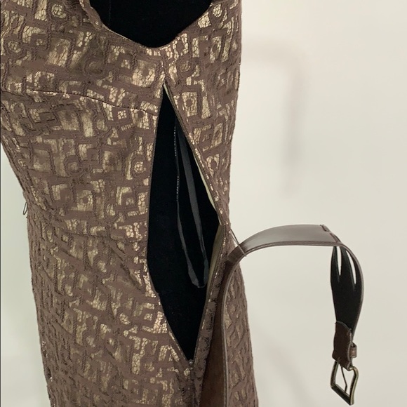 Andrew Marc New York brown tan lace midi dress - Picture 6 of 8